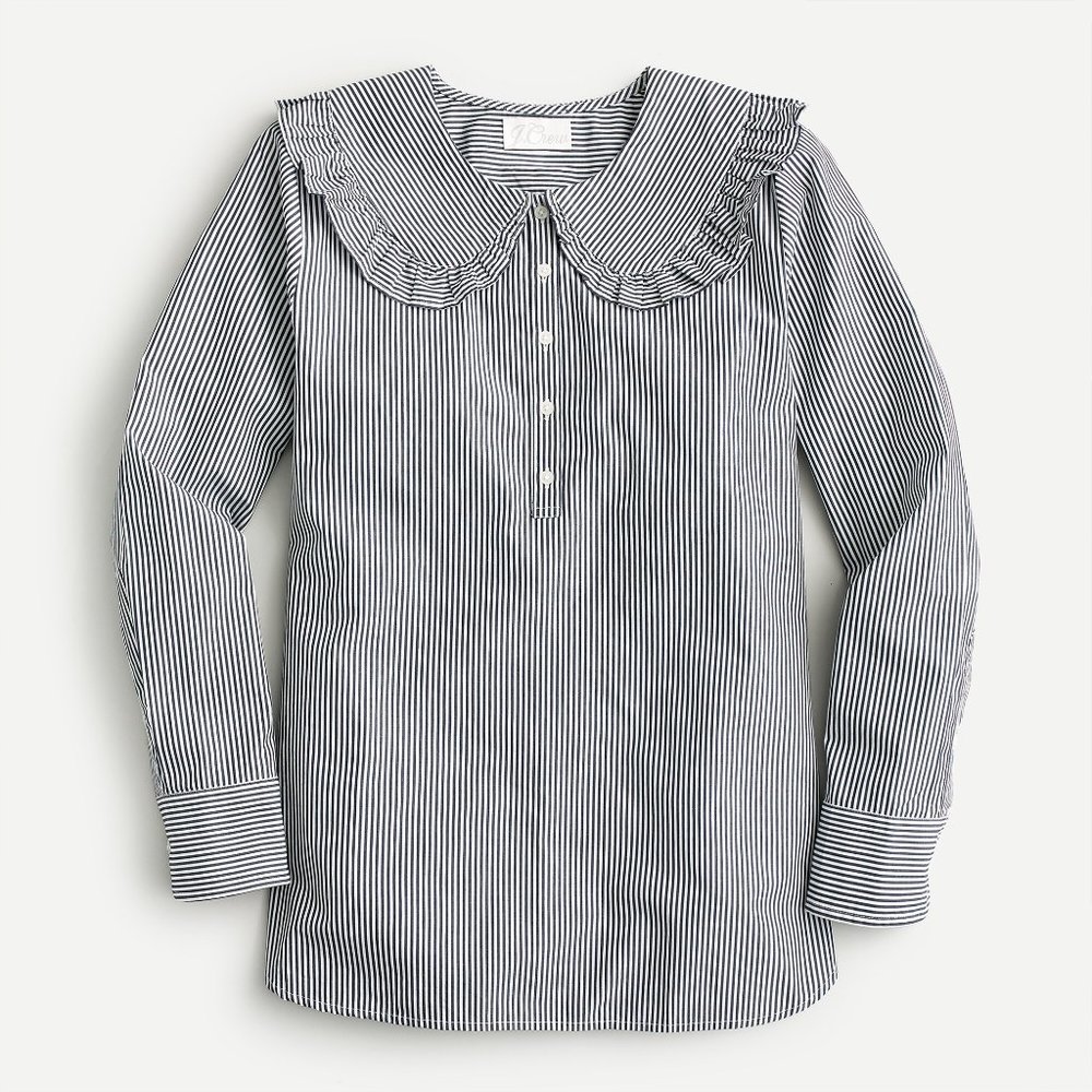 J Crew Oversized Ruffle-collar Shirt in Stripe, Size 6